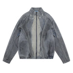 Men’s Retro Street Distressed Stand Collar Denim Jacket