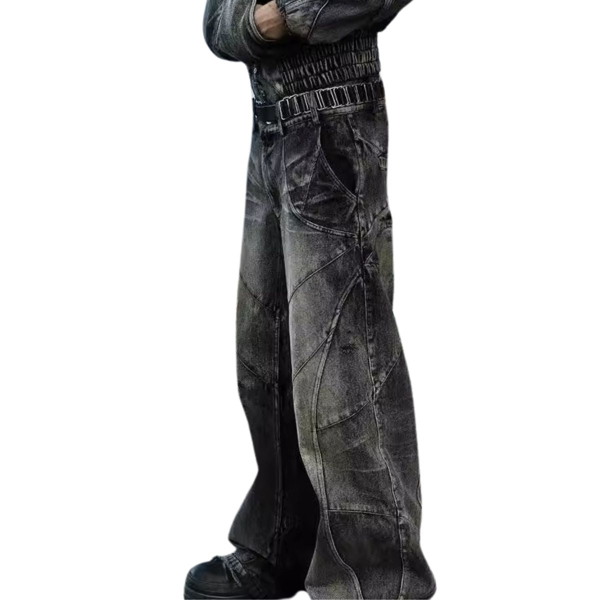 Vaqueros ombré con recortes y bordados florales de mariposas