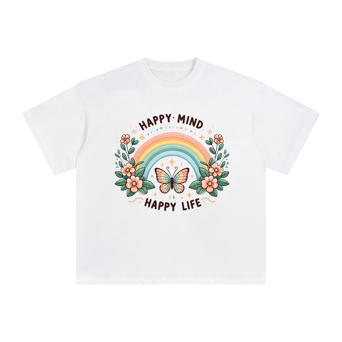 Happy Mind Happy Life Graphic Tee-INNBLAC Fashion Apparel