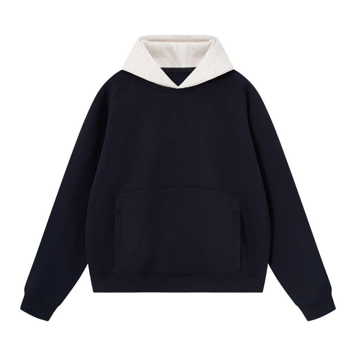 Color‑Blocked Fleece Lined Raglan Retro Loose Hoodie