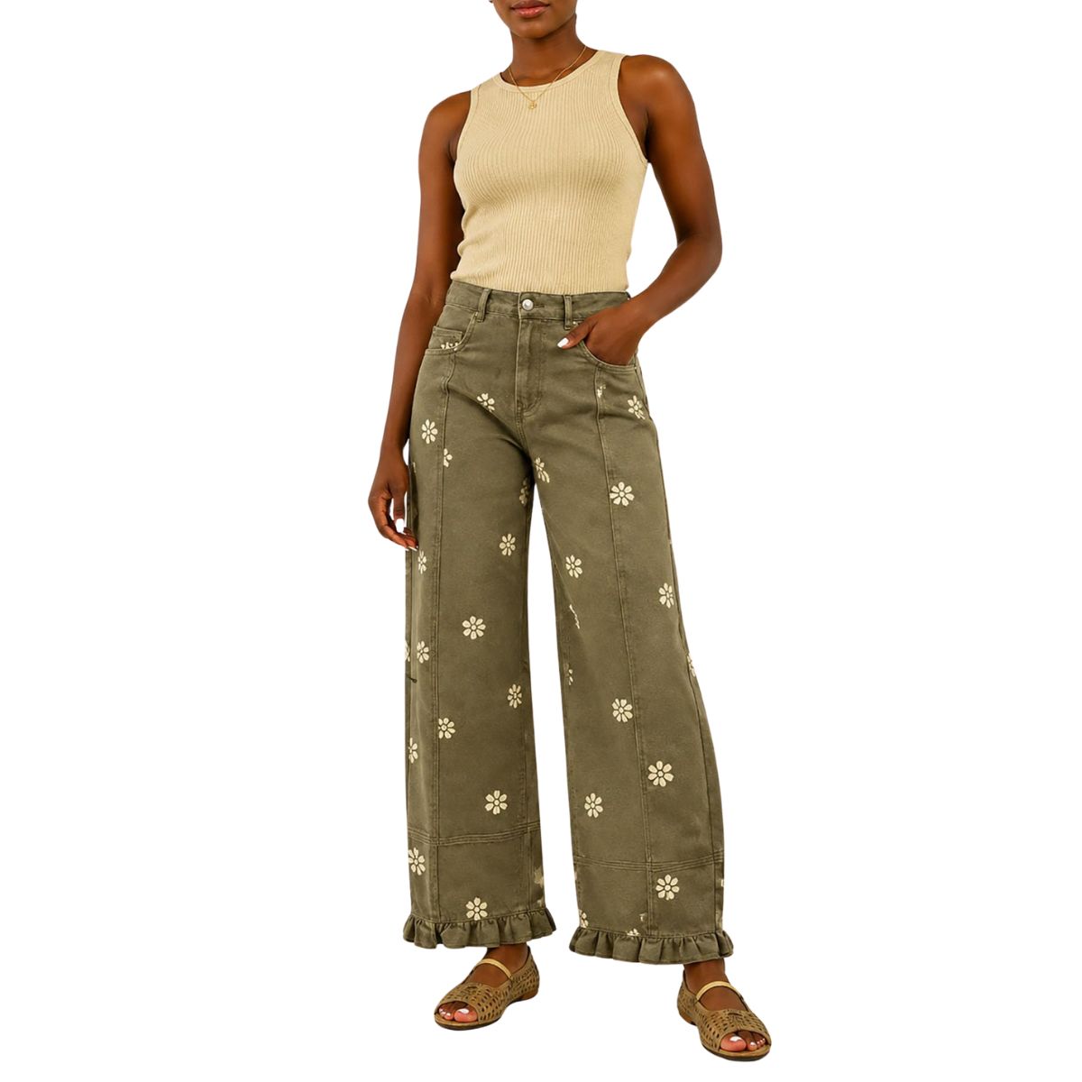 Women's Floral Print Barrel Wide Leg Jeans