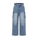 Pleated Vintage Wash Denim Baggy Jeans