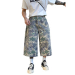 Camo Print Relaxed Fit Denim Capri Shorts