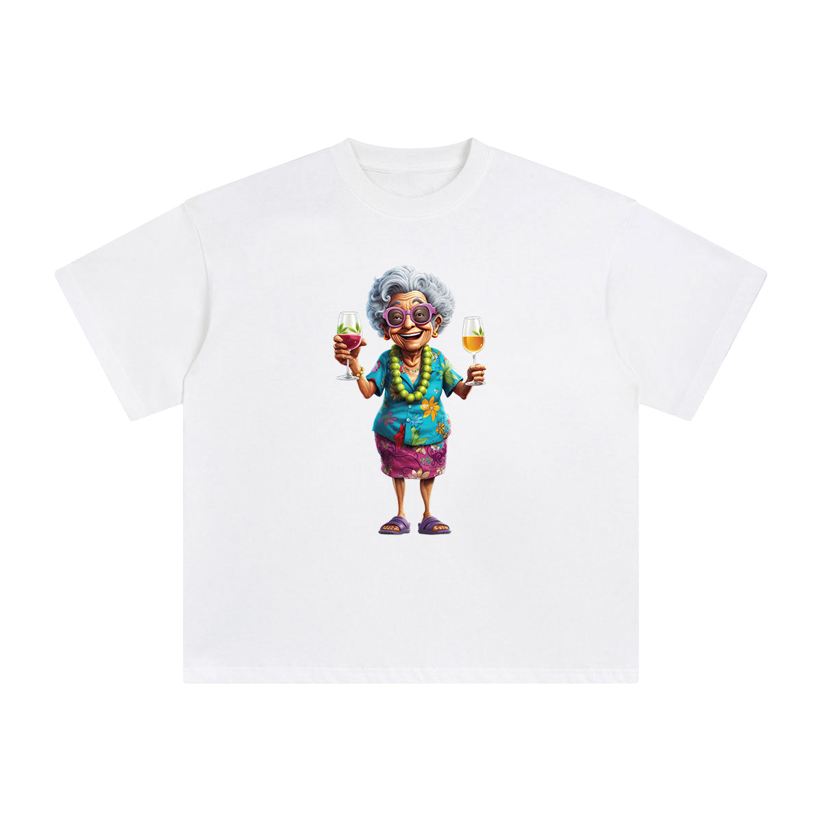 Grandma Drinking Wine Graphic Tee-INNBLAC Fashion Apparel