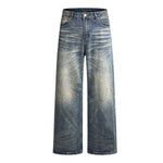 Wash Vintage Whiskered Fluid Flow Wide Leg Denim Jeans