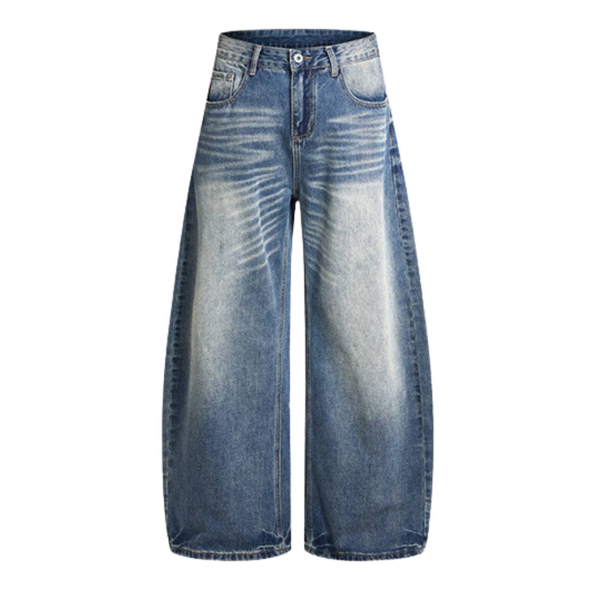 Washed Scythe Silhouette Wide Leg Denim Pants