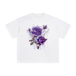 Gothic Spiderweb & Purple Rose Graphic Tee-INNBLAC Fashion Apparel