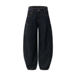 Men's Curved Crescent Denim Pants �Loose Wide-Leg Street Style