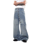 Asymmetric Button Curved Seam Wide Leg Denim Jeans