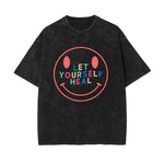 Smiling Emoji Graphic Washed Tee-INNBLAC Fashion Apparel