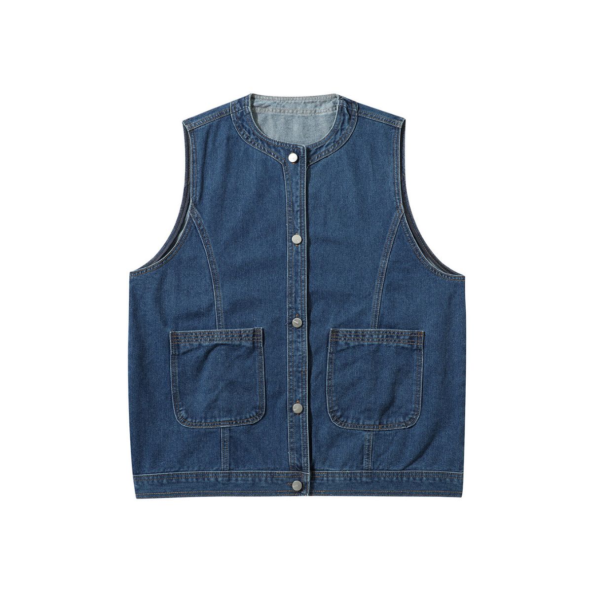 Button-Front Boxy Denim Vest