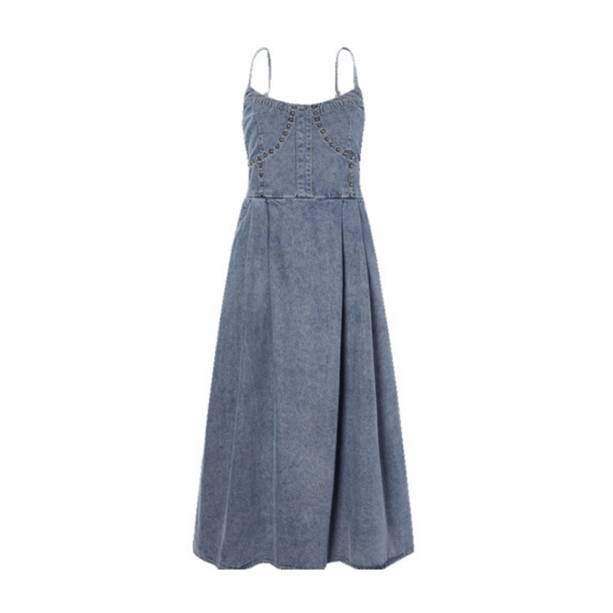 Spaghetti Strap Denim Studded Midi Dress