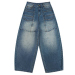 Vintage Wash Faux Layered Baggy Curved Leg Denim Jeans