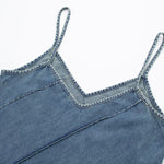 Diagonal Stitching Denim Spaghetti Strap Dress