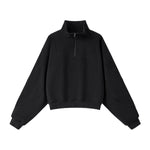 Short Wide Batwing Mock Neck Zip Up Sports Sweatshirt