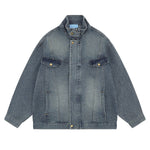 Heavy Craft Motorcycle Style Loose Casual Workwear Washed Denim Jacket