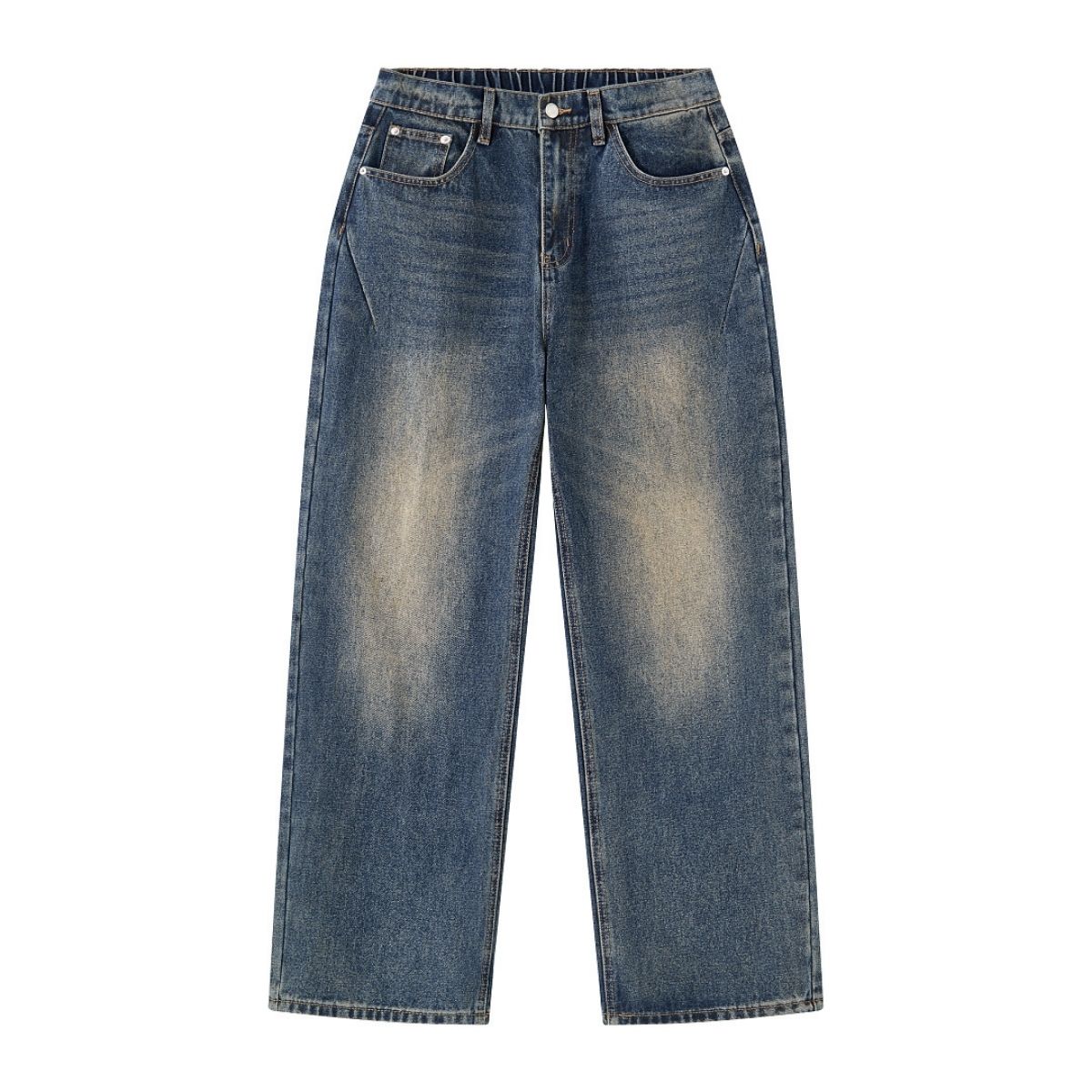 Vintage Gradient Washed Wide Leg Elastic Back Waist Jeans