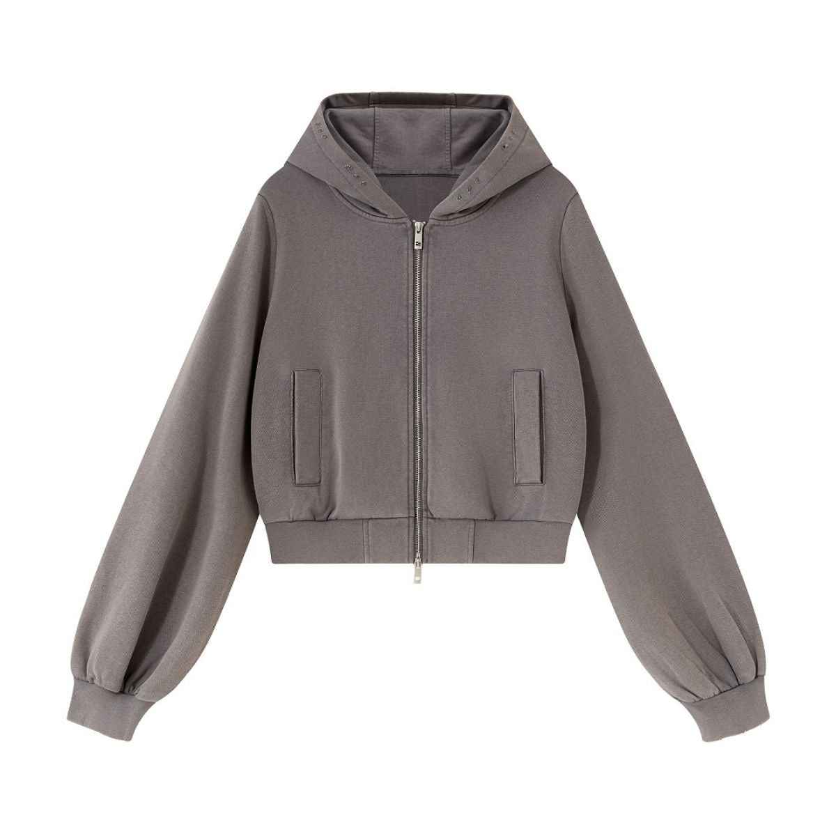 Women's Snow‑Wash Distressed Cropped Double Zip Hoodie