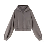 Women's Snow‑Wash Distressed Cropped Double Zip Hoodie