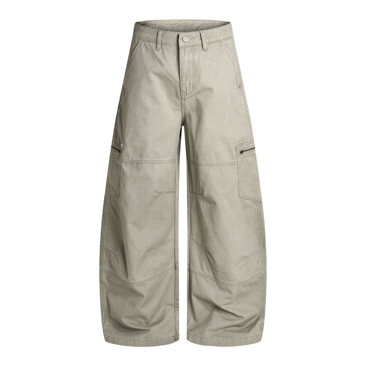 Washed Wrinkled Barrel with Zipper Pockets Cargo Pants