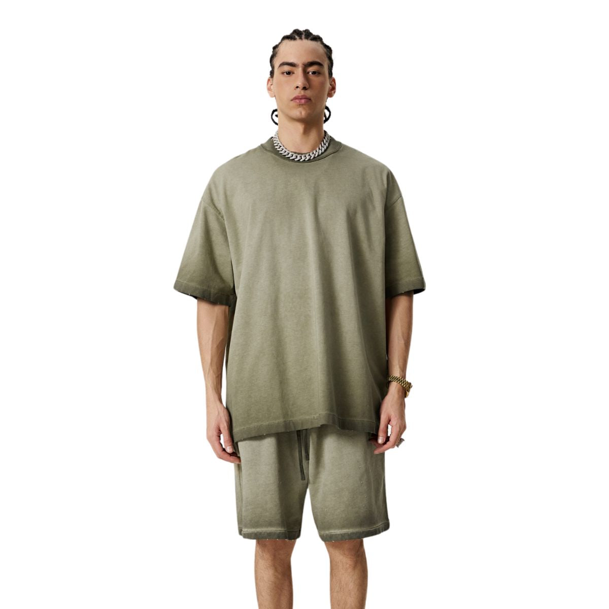 Camiseta holgada desgastada con lavado pesado de 8 oz