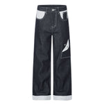 Paneled Pocket Decor Relaxed Raw Denim Jeans