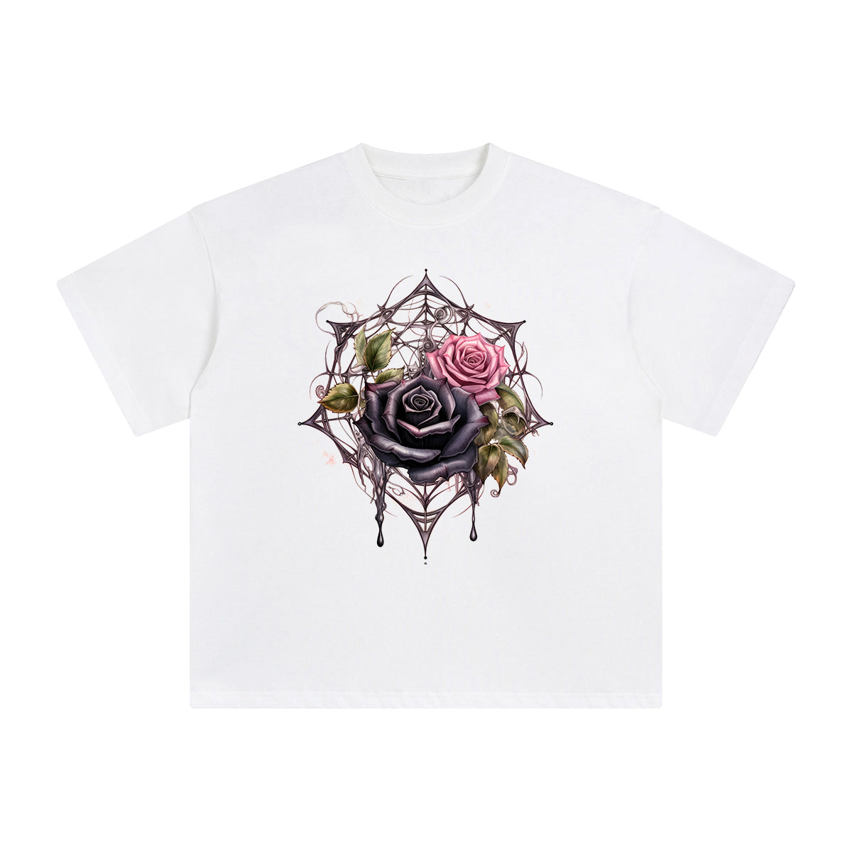 Gothic Spiderweb Roses Graphic Tee-INNBLAC Fashion Apparel