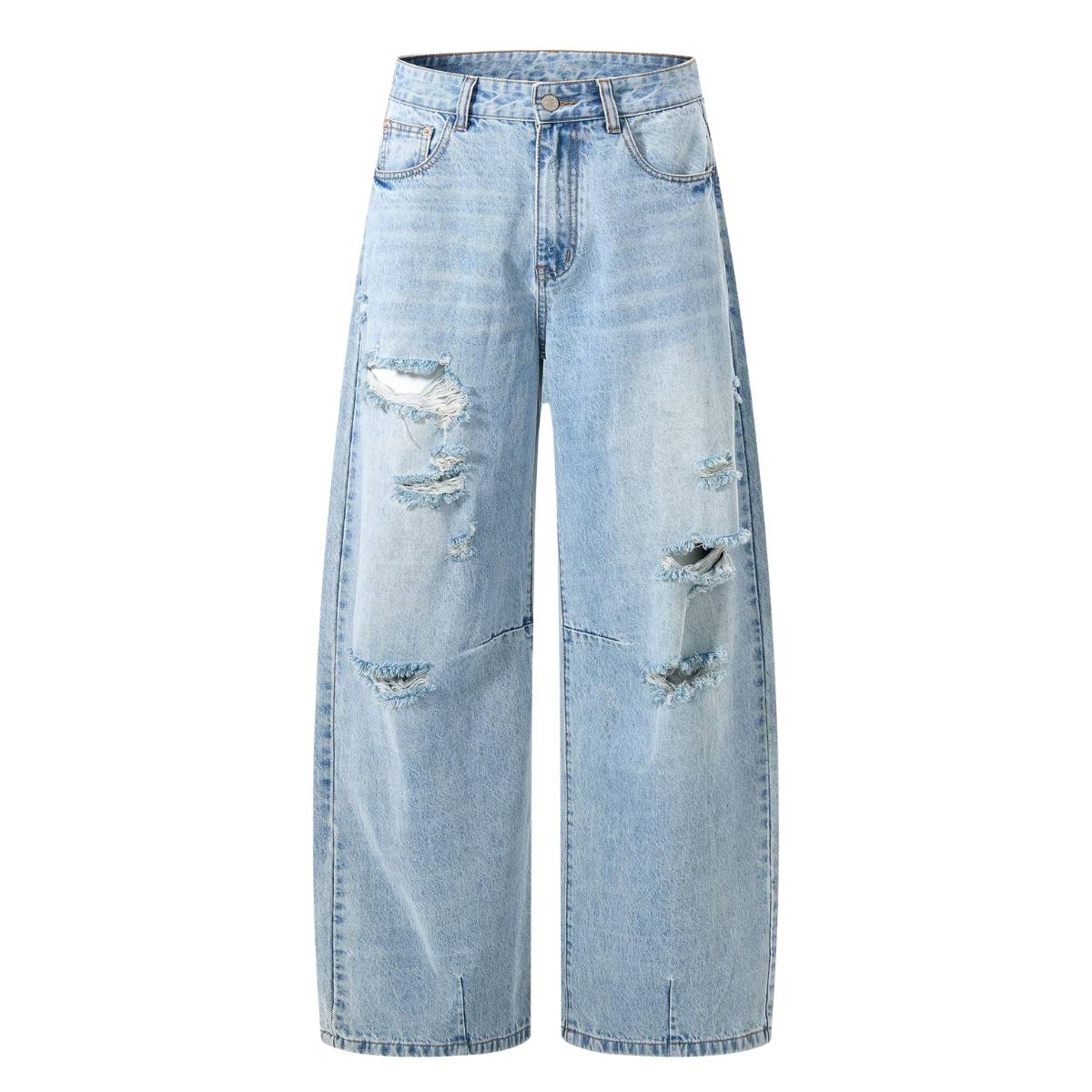 Vintage Washed Ripped Wide Leg Straight Denim Jeans
