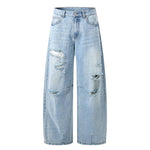 Vintage Washed Ripped Wide Leg Straight Denim Jeans