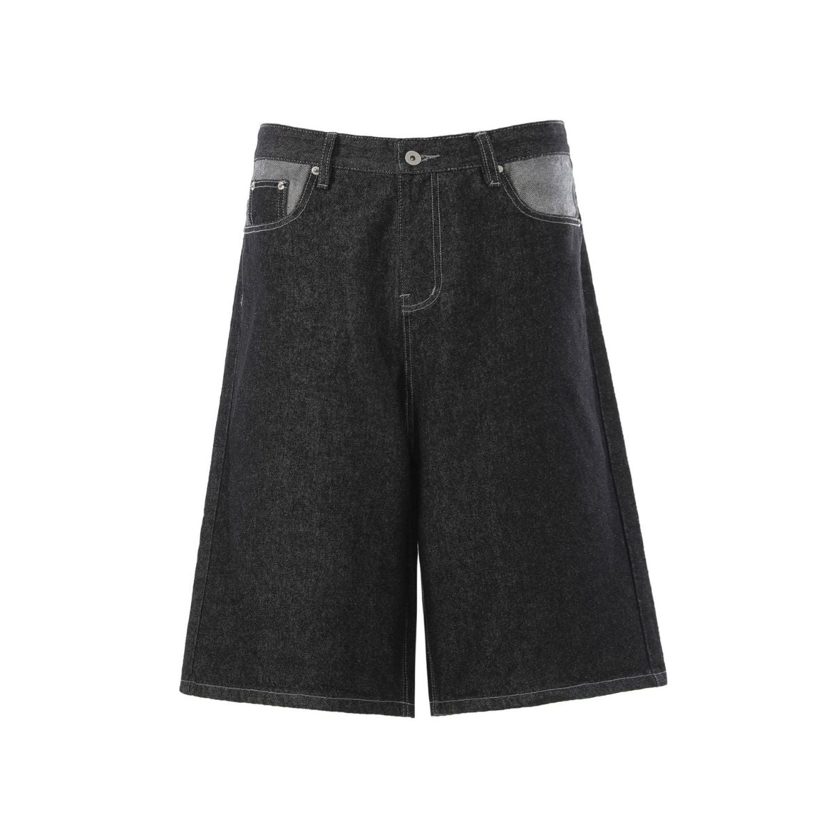 Raw Black Contrast Pocket Denim Bermuda Shorts