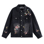 Casual Vintage Washed Floral Embroidered Hip-hop Denim Jacket