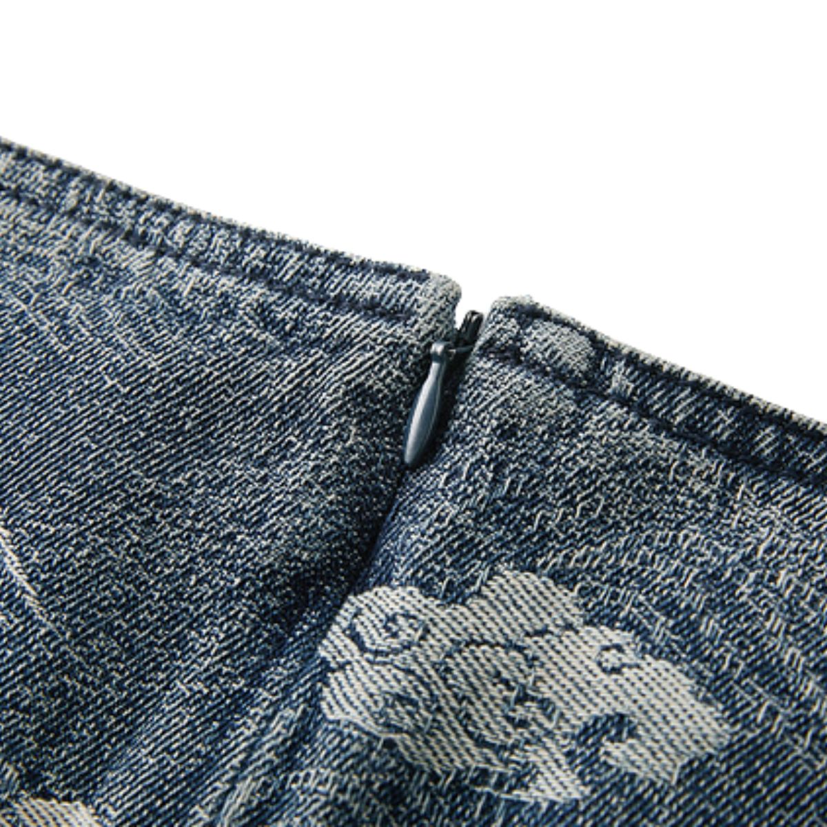 Denim Jacquard Square-Neck A-Line Midi Dress