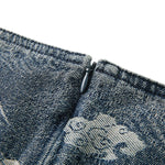 Denim Jacquard Square-Neck A-Line Midi Dress