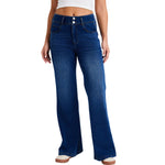 Mid-Rise Washed Knit Denim Flare Jeans