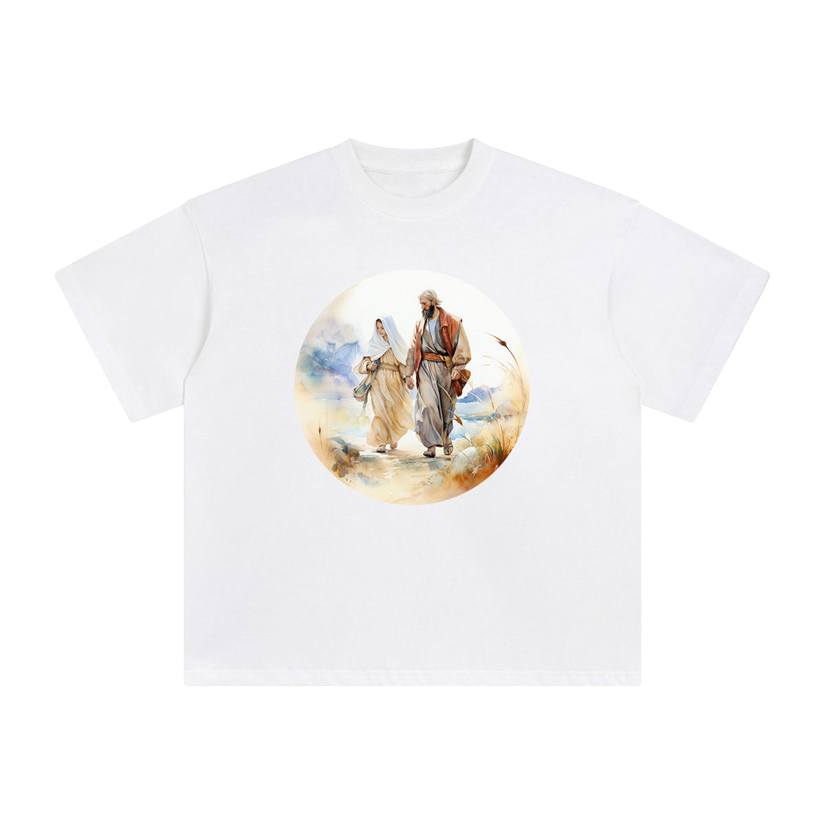 Mother Mary & Saint Joseph Walking Graphic Tee-INNBLAC Fashion Apparel