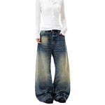 Washed Vintage Curved Leg Loose Fit Denim Jeans
