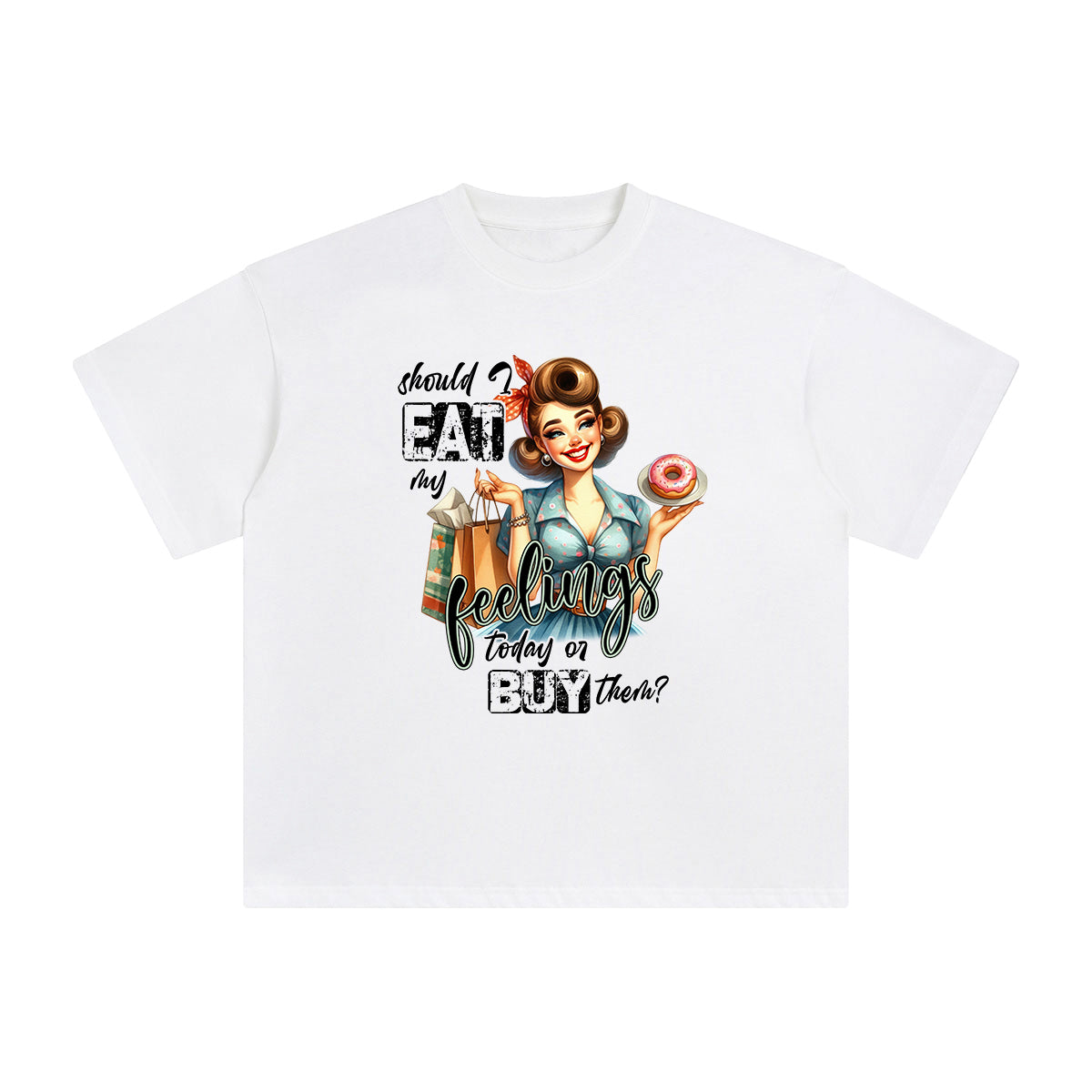 Retro Women Buying Donut Graphic Tee-INNBLAC Fashion Apparel