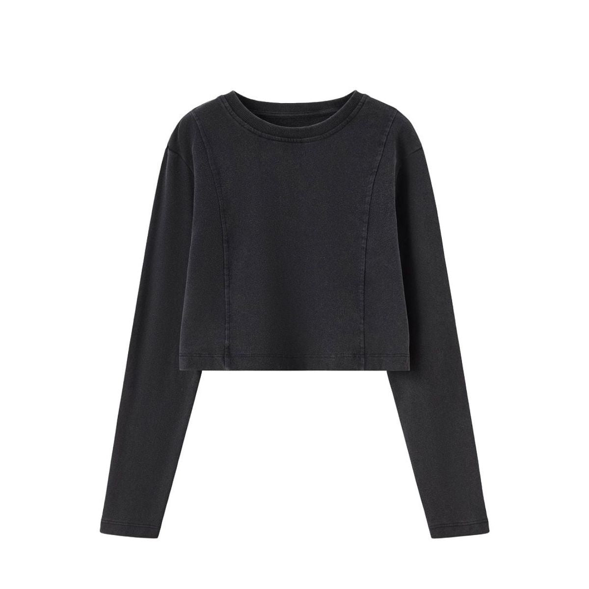 Washed Distressed Kanjha‑Su Seam‑Spliced Crew Neck Sweatshirt