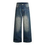 Vintage Whiskered Slub Relaxed Wide-Leg Denim Pants