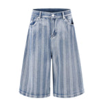 Vintage Washed Striped Denim Bermuda Shorts