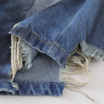 Grungy Wash Ripped Hem Denim Bermuda Shorts