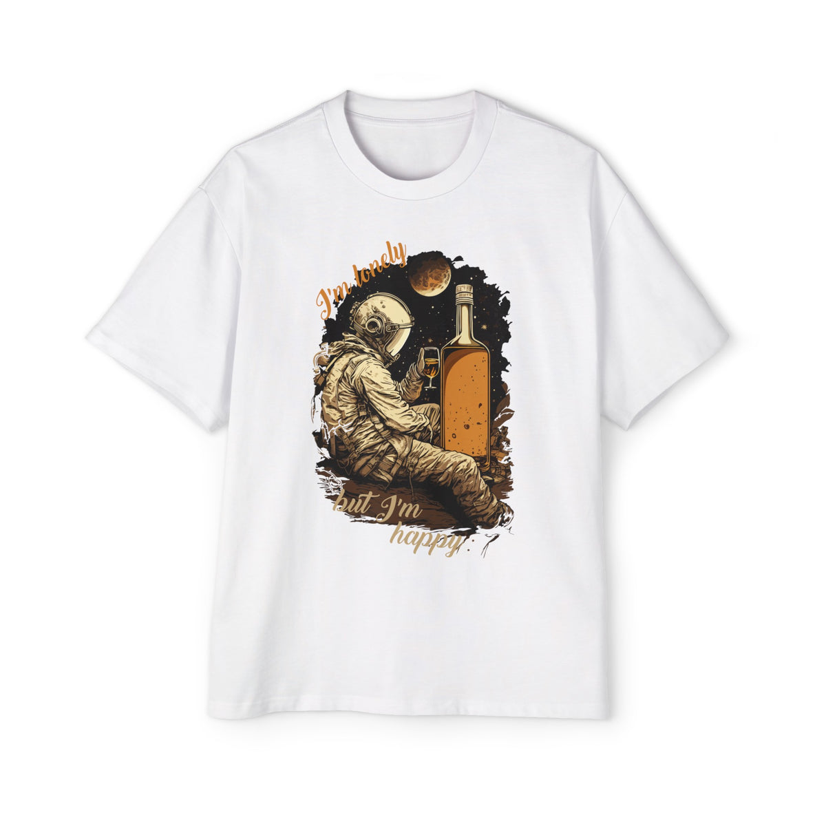 Lonely But Happy Astronaut Graphic Tee-INNBLAC Fashion Apparel