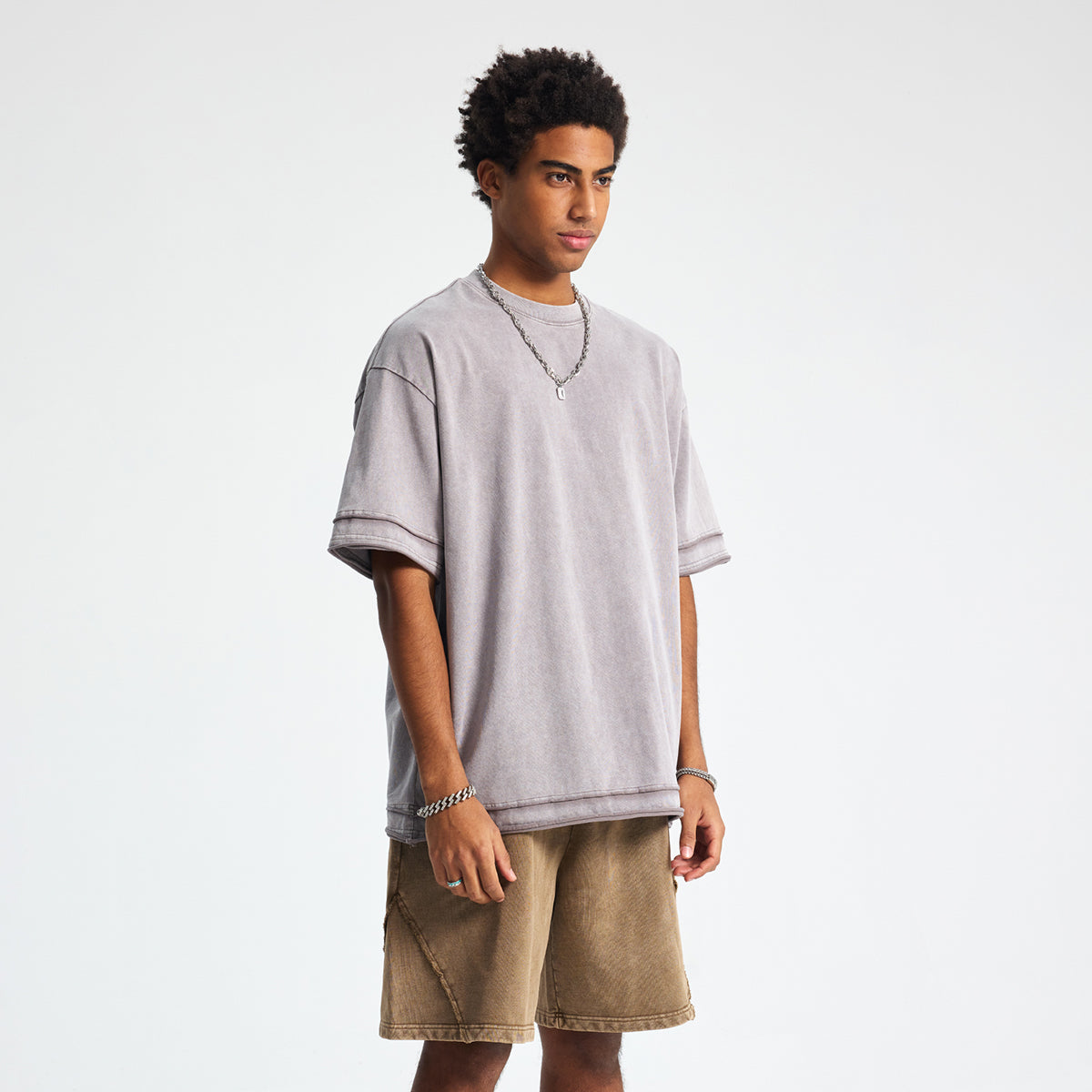 Washed Patchwork Raw Edge Tee 8oz