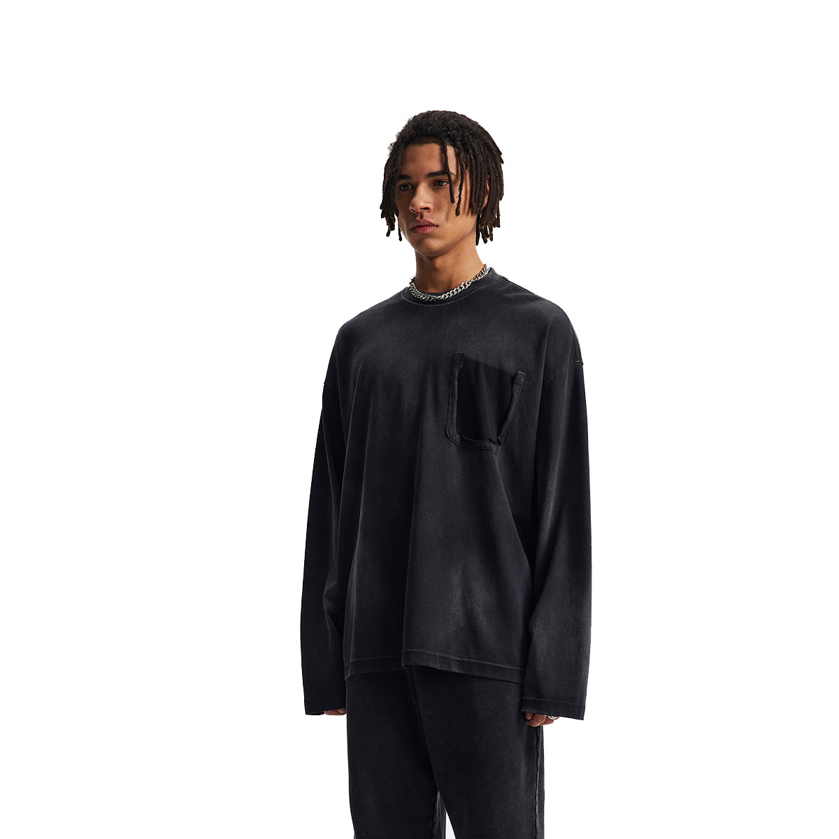 Faded Color Block Pocket Long Sleeve