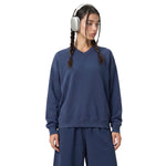 Drop‑Shoulder Spliced Cutaway Small V‑Neck Composite Crew Neck Sweatshirt