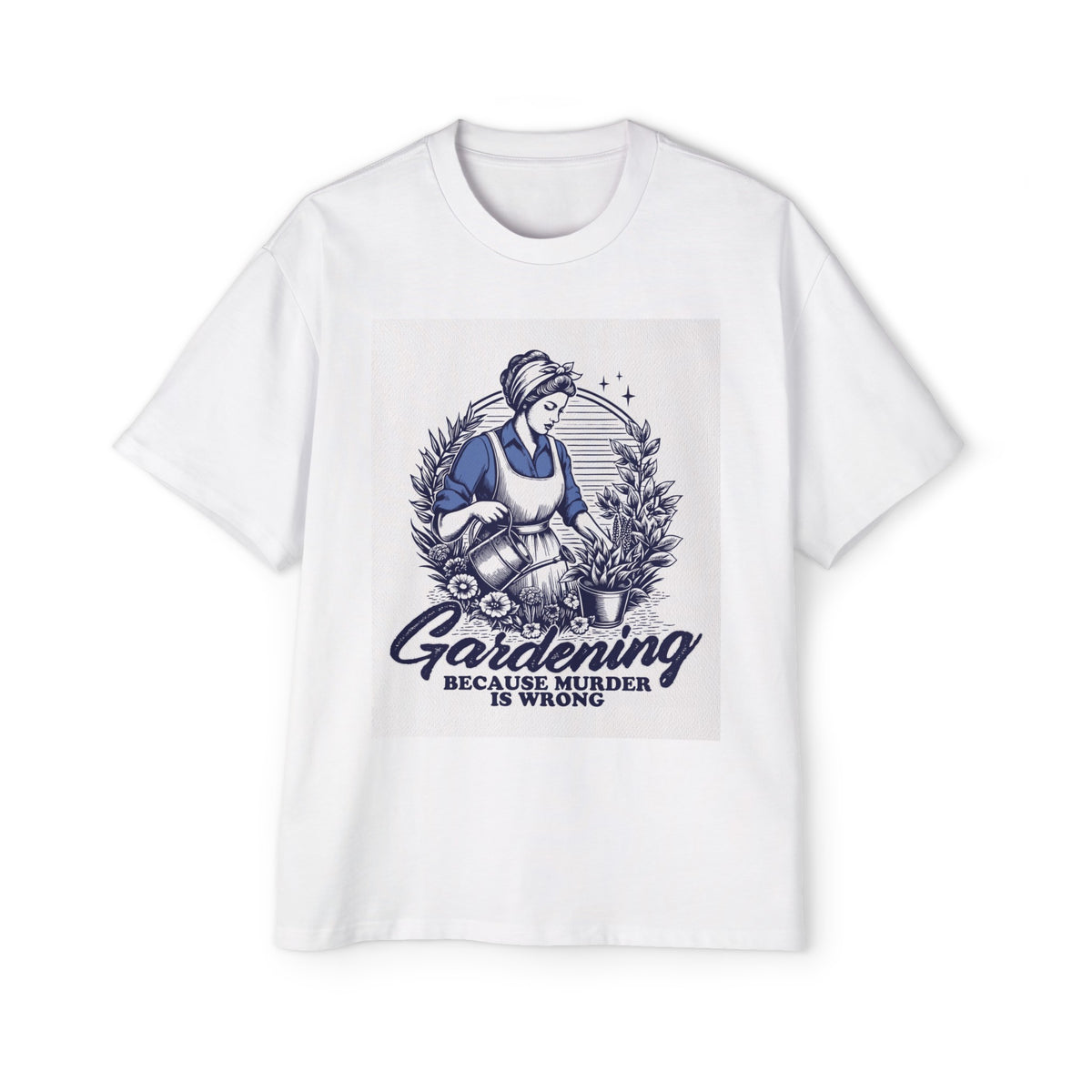 Woman Watering Flowers Graphic Tee-INNBLAC Fashion Apparel