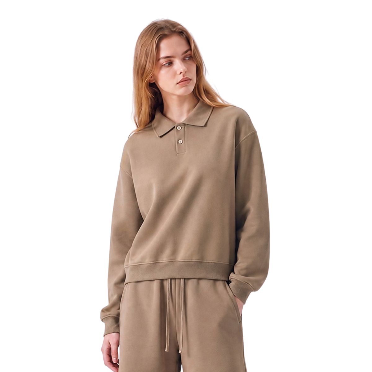 Old Money Cropped Polo Collar Fleece Sweatshirt