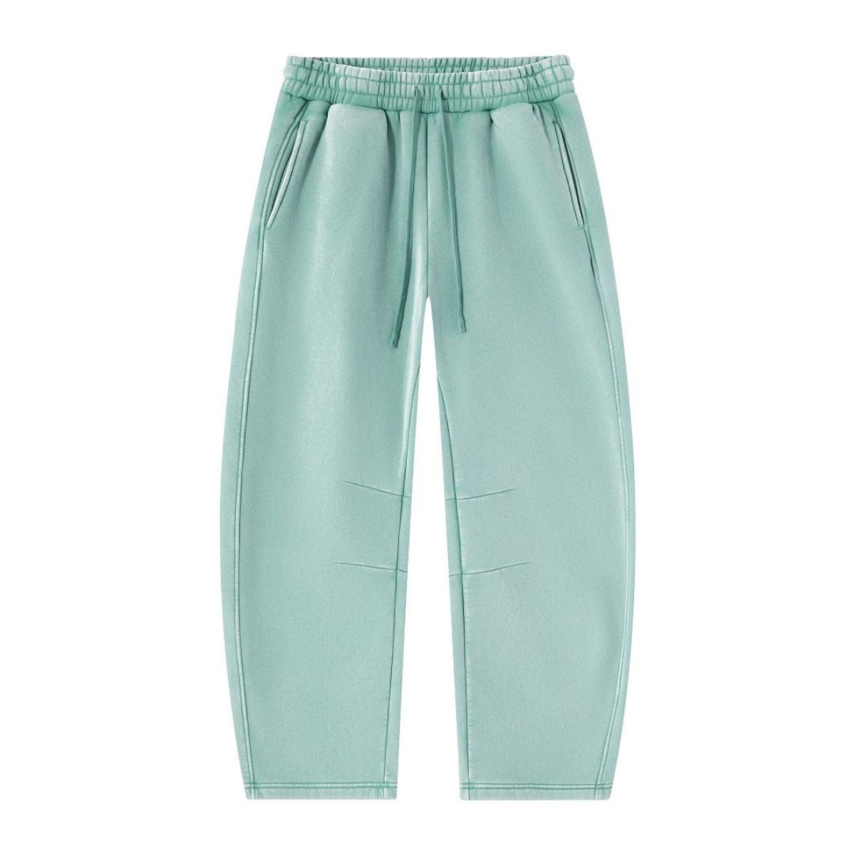 Vintage Washed Fleece‑Lined Elastic Waist Curved Leg Pants