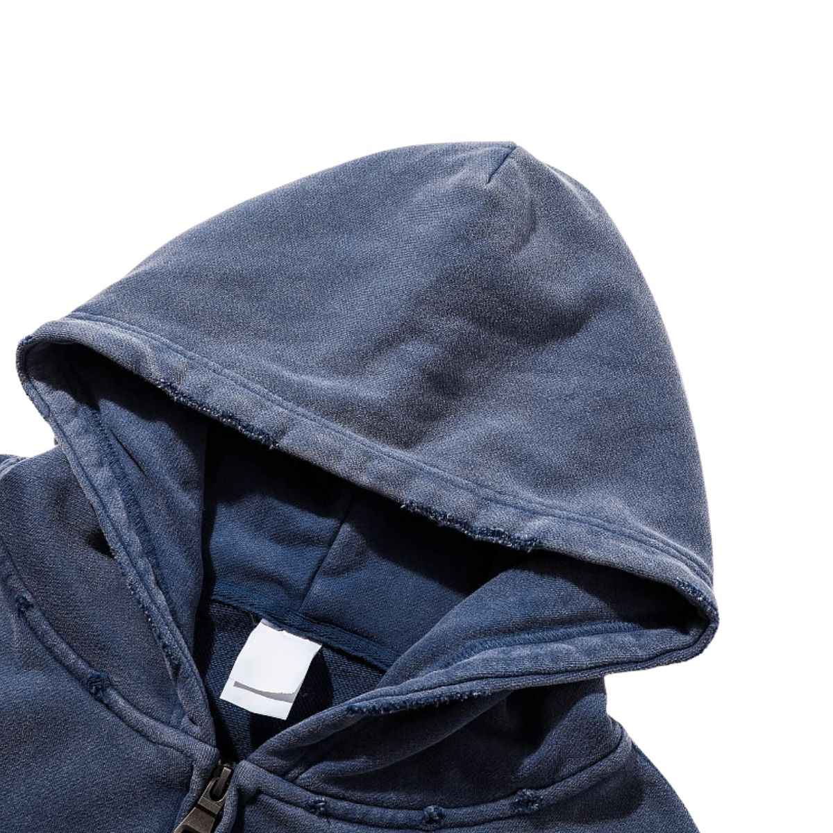 Boxy Cropped Stacked Sleeve Ripped Distressed Full Zip Hoodie