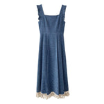 Ruffle Straps Denim Tassel Hem Midi Dress
